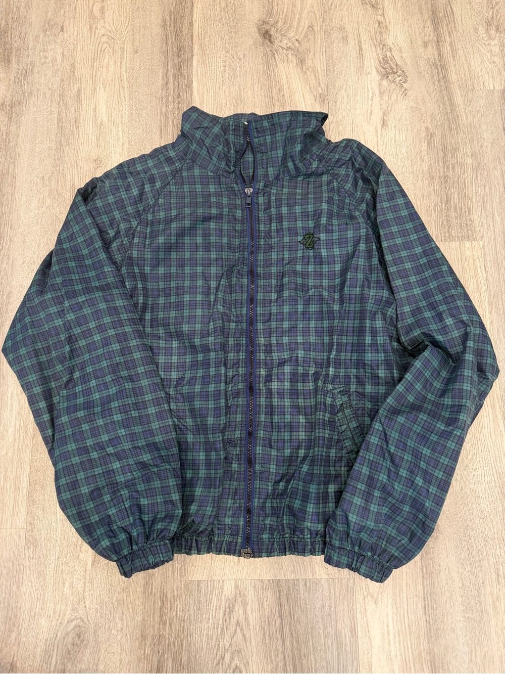 Vintage Z Brand Green Navy Plaid Windbreaker Jacket Retro 90s
